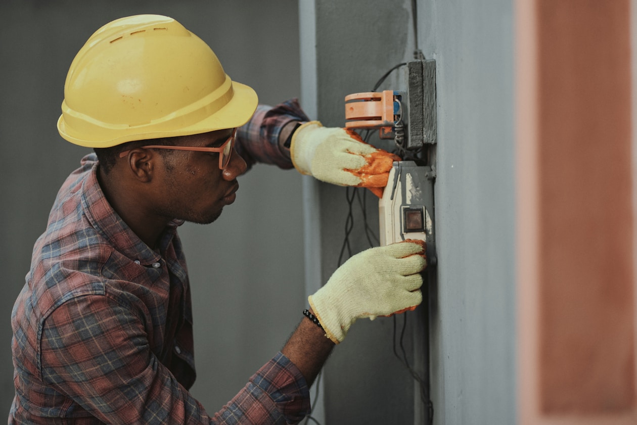 Professional electrician at work